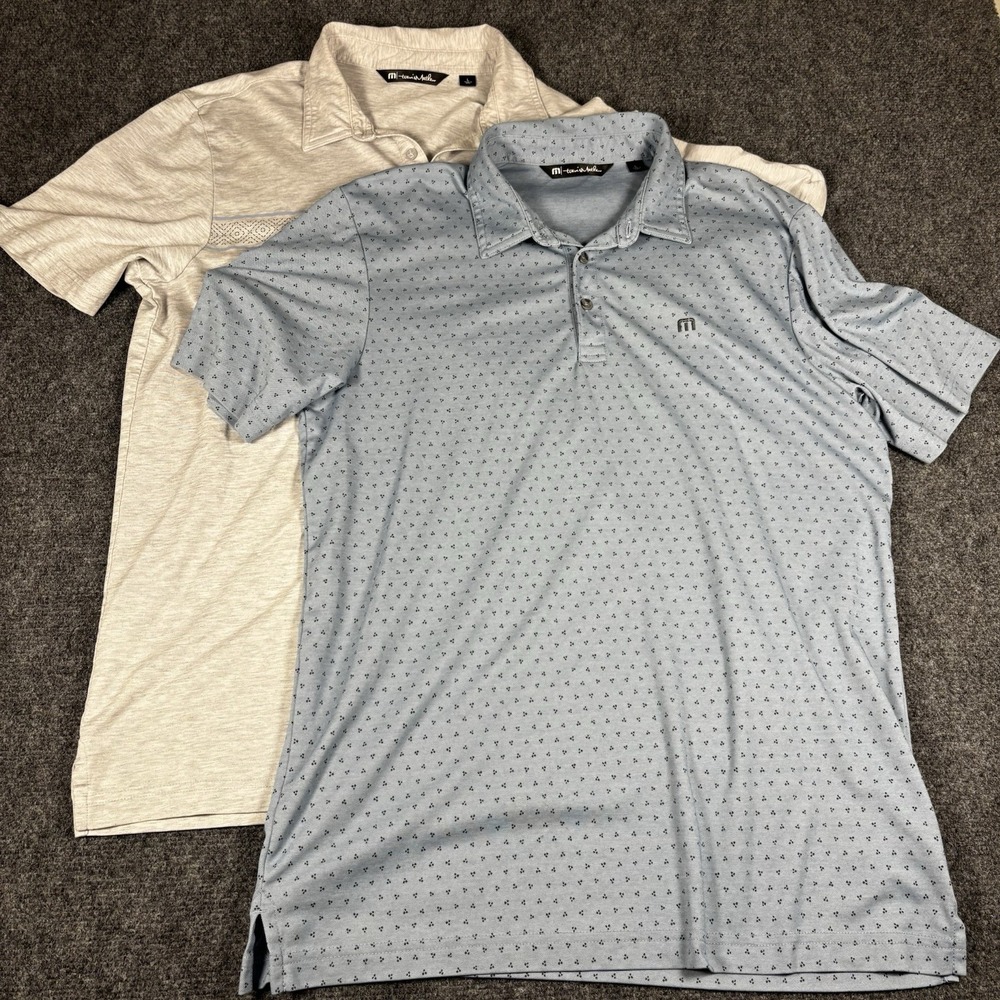 2 Travis Mathew Golf Polo Shirts Men's‎ Large Blue & Gray Pima Cotton Blend